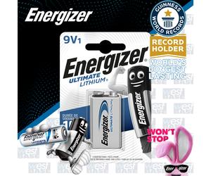 1x Energizer 9V PP3 ULTIMATE LITHIUM Battery 6LR61 MN1604 LR22 6AM6 E-BLOCK Exp+