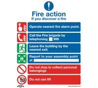 1x FIRE ACTION & LIFT Health & Safety Sign - Rigid Plastic 200 x 250mm Warning