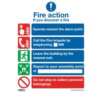 1x FIRE ACTION NO LIFT Health & Safety Sign - Rigid Plastic 200 x 250mm Warning