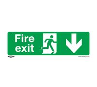 1x FIRE EXIT (DOWN) Health & Safety Sign - Rigid Plastic 300 x 100mm Warning