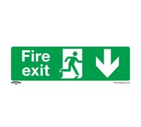 1x FIRE EXIT (DOWN) Health & Safety Sign - Self Adhesive 300 x 100mm Sticker