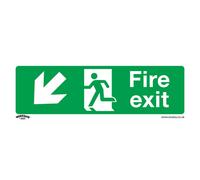 1x FIRE EXIT (DOWN LEFT) Health & Safety Sign Rigid Plastic 300 x 100mm Warning