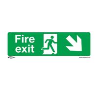 1x FIRE EXIT DOWN RIGHT Health & Safety Sign Rigid Plastic 300 x 100mm Warning