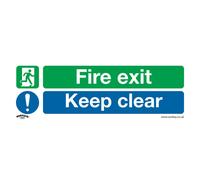 1x FIRE EXIT KEEP CLEAR Health & Safety Sign - Rigid Plastic 600 x 200mm Warning