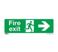 1x FIRE EXIT (RIGHT) Health & Safety Sign - Rigid Plastic 300 x 100mm Warning