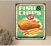 1x Fish & Chips Rustic Retro Metal Plaque Sign Gift House Novelty (mt58) (200mm x 150mm)