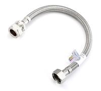 1x Flexible Tap Connector 15mm Compression x 1/2" - British Standard Pipe (BSP) - WRAS Approved Stainless Steel Braided Hose - Multiple Lengths (100mm-900mm) - for Kitchen & Bathroom, Boilers (300mm)