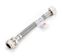 1x Flexible Tap Connector 15mm Compression x 1/2" - British Standard Pipe (BSP) - WRAS Approved Stainless Steel Braided Hose - Multiple Lengths (100mm-900mm) - for Kitchen & Bathroom, Boilers (150mm)