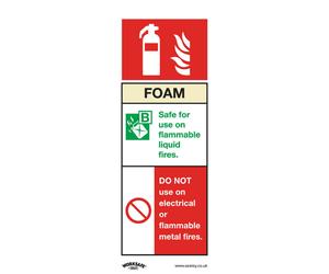 1x FOAM FIRE EXTINGUISHER Safety Sign - Rigid Plastic 75 x 210mm Warning