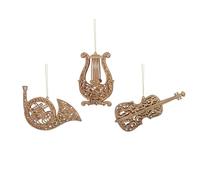 1x Gold Filigree Musical Instrument Bauble, Gold Christmas Tree Baubles, Violin Bauble, French Horn Bauble or Harp Bauble, Mini Hanging Musical Instruments, Musical Band Xmas Tree Decoration (Violin)