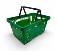 1x Green 28 Litre Plastic Shopping Basket with Handles Heavy-Duty HDPE Basket for Retail, Grocery & Convenience Stores Lightweight, Stackable