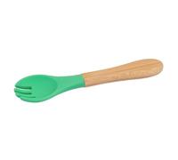 1x Green Bamboo Baby Weaning Fork with Silicone Tip - Small Toddler Kids Childrens First Self Feeding Food Cutlery Utensils - by Tiny Dining