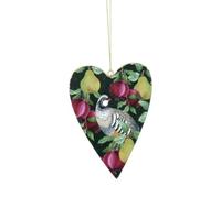 1x Green Heart Floral Partridge Bauble, 1x Green Wood Heart Xmas Decoration, Wooden Hanging Heart, Decorative Hearts for Walls, Christmas Partridge Heart Bauble