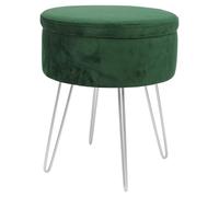 1x Green/Silver H45 x D36cm Round Velvet Storage Footstool Ottoman Stool Seat