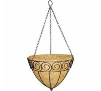 1x Hanging Basket Cone Design Ø35cm Coconut Inlay, Chain And Hook Flowers