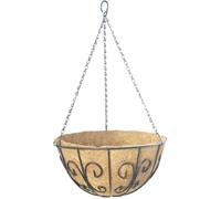 1x Hanging Basket Swirl Ø 35 CM With Coconut Inlay, Chain And Hook Flowers
