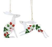 1x Hanging Rabbit Decoration, White Hare with Strawberries, White Bunny Sitting or Leaping Easter Decoration, Cute Hanging Hare Spring Decor, 2 Designs Rabbit Bauble, Rabbit Figurine (Leaping)