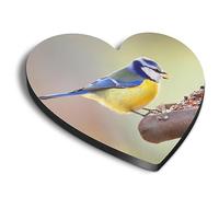 1x Heart MDF Magnet 6cm - Blue Tit Garden Bird on Bird Table - Fridge Locker Office Whiteboard Toolbox #50336
