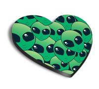 1x Heart MDF Magnet 6cm - Green Alien Heads UFO Aliens Space - Fridge Locker Office Whiteboard Toolbox #170589