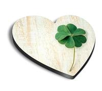 1x Heart MDF Magnet 6cm - Lucky Green Four Leaf Clover - Fridge Locker Office Whiteboard Toolbox #53048