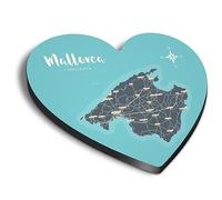 1x Heart MDF Magnet 6cm - Mallorca Holidays Compass Map - Fridge Locker Office Whiteboard Toolbox #60412