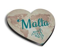 1x Heart MDF Magnet 6cm - Malta World Travel Airplane - Fridge Locker Office Whiteboard Toolbox #60383