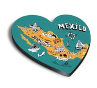 1x Heart MDF Magnet 6cm - Mexico Mexican Map Fun Landmarks - Fridge Locker Office Whiteboard Toolbox #58710