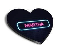 1x Heart MDF Magnet 6cm - Neon Sign Design Martha Name - Fridge Locker Office Whiteboard Toolbox #353319