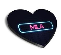 1x Heart MDF Magnet 6cm - Neon Sign Design Mila Name - Fridge Locker Office Whiteboard Toolbox #353347