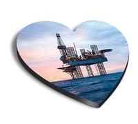 1x Heart MDF Magnet 6cm - Offshore Jackup Rig Sunset Oil - Fridge Locker Office Whiteboard Toolbox #51591