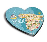 1x Heart MDF Magnet 6cm - Spain Spanish Map Travel European - Fridge Locker Office Whiteboard Toolbox #58695