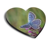 1x Heart MDF Magnet 6cm - The Large Blue Pretty Butterfly - Fridge Locker Office Whiteboard Toolbox #52258