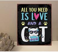 1x Love And Cat Quote Metal Plaque Sign Gift House Novelty (mt313) (200mm x 150mm)