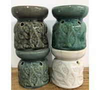 1x Mini Oil Burner, Leaf Pattern Wax Melt Burner, Earth Colour Essential Oils Burner 4 Colours, Tea Light Candle Holder, Home Fragrance Aromatherapy Oil Burner (Turquoise)