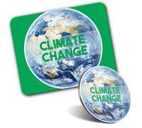 1x Mouse Mat & 1x Round Wooden Cork Coaster Earth Globe Climate Change Matching Set of Mouse Pad & Placemat for Coffee Tea Drinks Kitchen #60781