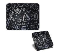 1x Mouse Mat & 1x Square Wooden Cork Coaster Black Science Design Chemistry Physics Matching Set of Mouse Pad & Placemat for Coffee Tea Drinks Kitchen #170195