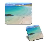 1x Mouse Mat & 1x Square Wooden Cork Coaster Isle of Harris Outer Hebrides Scotland Matching Set of Mouse Pad & Placemat for Coffee Tea Drinks Kitchen #51237