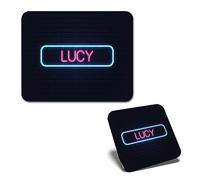 1x Mouse Mat & 1x Square Wooden Cork Coaster Neon Sign Design Lucy Name Matching Set of Mouse Pad & Placemat for Coffee Tea Drinks Kitchen #353260