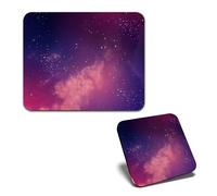 1x Mouse Mat & 1x Square Wooden Cork Coaster Night Sky Stars Space Galaxy Matching Set of Mouse Pad & Placemat for Coffee Tea Drinks Kitchen #53095