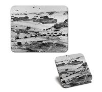 1x Mouse Mat & 1x Square Wooden Cork Coaster Omaha Beach 1944 WW2 Normandy France Matching Set of Mouse Pad & Placemat for Coffee Tea Drinks Kitchen #51605