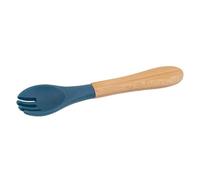 1x Navy Blue Bamboo Baby Weaning Fork with Silicone Tip - Small Toddler Kids Childrens First Self Feeding Food Cutlery Utensils - by Tiny Dining