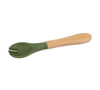 1x Olive Green Bamboo Baby Weaning Fork with Silicone Tip - Small Toddler Kids Childrens First Self Feeding Food Cutlery Utensils - by Tiny Dining