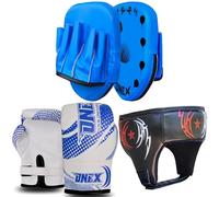 1x ONEX Youth Boxing Gear Set Premium Kids Training Kit with Gloves, Focus Pads & Head Guard for Boxing & MMA (BLUE)
