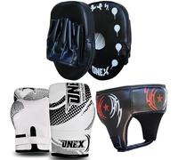 1x ONEX Youth Boxing Gear Set Premium Kids Training Kit with Gloves, Focus Pads & Head Guard for Boxing & MMA (BLACK)