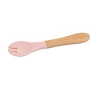 1x Pastel Pink Bamboo Baby Weaning Fork with Silicone Tip - Small Toddler Kids Childrens First Self Feeding Food Cutlery Utensils - by Tiny Dining