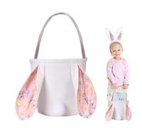 1x Rabbit Tote Bag - Bucket For Egg Hunting | Reusable Easter Bags With Handles | Reusable Egg Hunting Treat Carrier | Bunny Candy Basket, Spring Hunts Container | For Candy Huntting Party