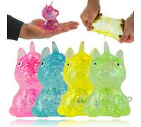 1x Random Color Unicorn Fidget Ball, Water Glitz Filled Squeeze Sensory Toy, Stress Relief for Kids & Adults, Summer Bath Toy, Stocking Stuffer, 9.5cm Stress Ball Gift