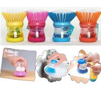 1x Random Eco Friendly Soap Dispensing Washing Up Scrubber Brush with Built In Storage Tank Replaceable Sponge Small Round Cleaning Brush for Dishwashing Pots Pans Sinks Cookware
