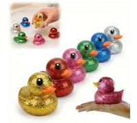 1x Random Glitter Plastic Duck 10cm - Novelty Rubber Duck Toy, Baby Bath Float Toy for Pool Party Decoration, Gift for Kids, Collectable, Colorful Floating Duckies