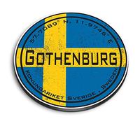 1x Round MDF Magnet 6cm - Gothenburg Sweden Flag Circle - Fridge Locker Office Whiteboard Toolbox #60109